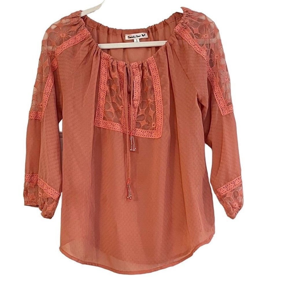 Double Zero Floral Pink Lace Boho Blouse Small
